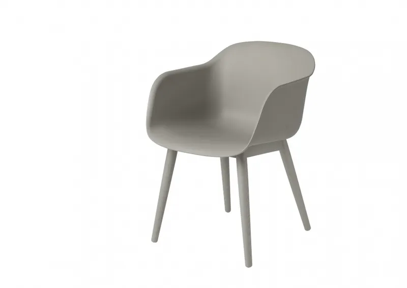 Muuto Fiber Armchair Wood Base  Grey Grey (Recycled Plastic) Grå Spisestol med armlener