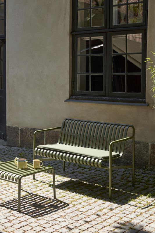 HAY Palissade Dining Bench Armrest, 128 Olive Spisebenk