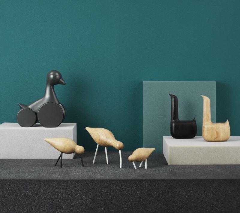 Normann Copenhagen Shorebird large, oak/black, eik/svart fugl