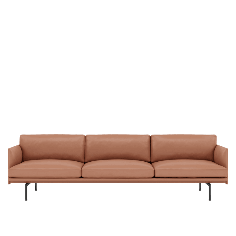 MUUTO Outline Sofa 3,5 seter, Refine leather cognac, Black