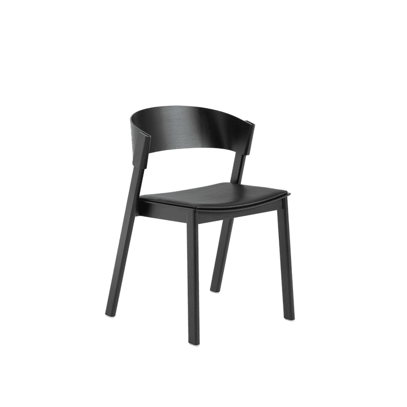 Muuto Cover Side Chair Refine Leather Black, Black Skinn svart Spisestol